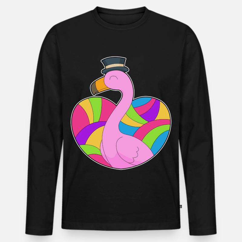 Flamingo Herz - Männer Premium Bio Langarmshirt - Schwarz