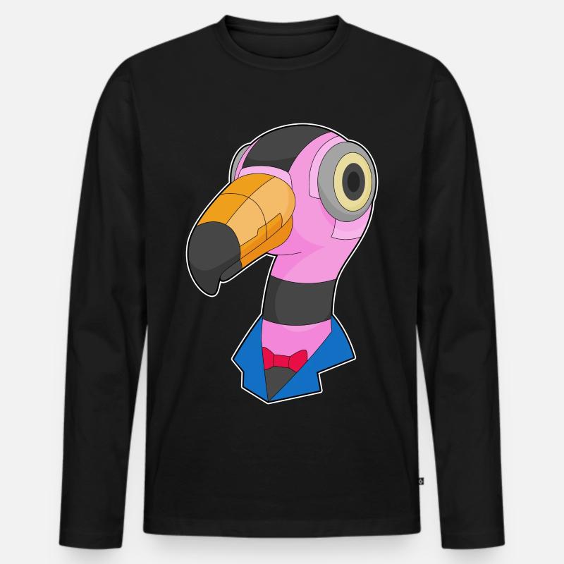 Flamingo Roboter - Männer Premium Bio Langarmshirt - Schwarz