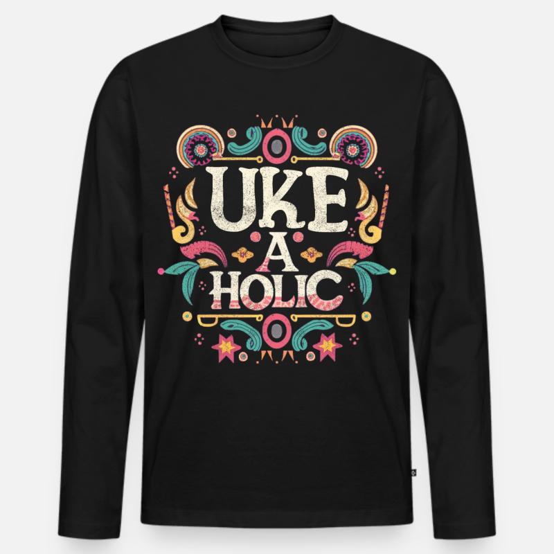 Uke-aholic - Männer Premium Bio Langarmshirt - Schwarz