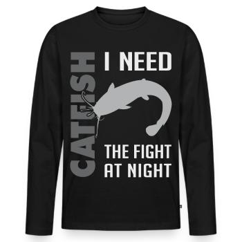 Combat de pêche au poisson-chat avec le poisson-chat fort - T-shirt manches longues Premium bio Homme - noir - Devant - Nico (187cm)