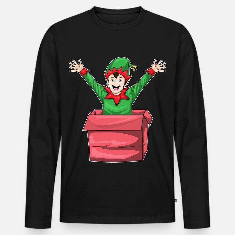 Elf Weihnachten Karton - Männer Premium Bio Langarmshirt - Schwarz
