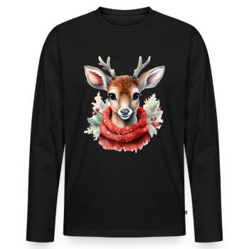 Reh Deer Christmas - Men's Premium Organic Long Sleeve Shirt - black - Front - Nico (187cm)