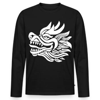 Chinese Dragon Head (White) - Men's Premium Organic Long Sleeve Shirt - black - Front - Nico (187cm)