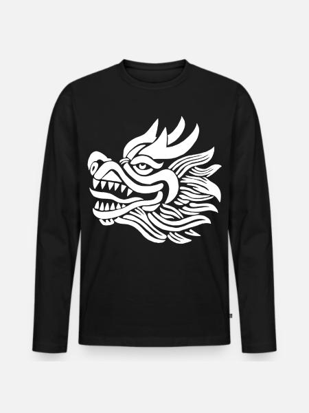 Chinese Dragon Head (White) - Men's Premium Organic Long Sleeve Shirt - black