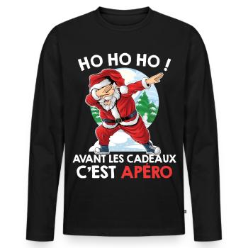 AVANT LES CADEAUX C EST APÉRO PULL MOCHE NOEL - T-shirt manches longues Premium bio Homme - noir - Devant - Nico (187cm)