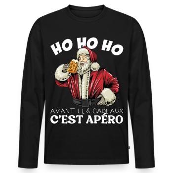 Avant Les Cadeaux C'est Apéro - Pull Moche De Noël - T-shirt manches longues Premium bio Homme - noir - Devant - Nico (187cm)