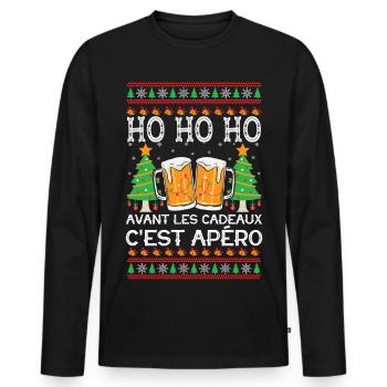 Pull Moche Noël Humour Noel Apéro Cadeau Famille - T-shirt manches longues Premium bio Homme - noir - Devant - Nico (187cm)
