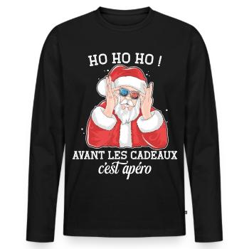 Ho Ho Ho Pull Moche Père Noël Apéro Humour Noel - T-shirt manches longues Premium bio Homme - noir - Devant - Nico (187cm)