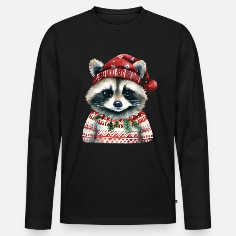Herr Waschbär im Norweger-Pulli - Männer Premium Bio Langarmshirt - Schwarz