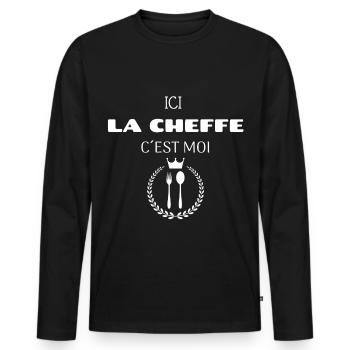 Ici la cheffe c’est moi - T-shirt manches longues Premium bio Homme - noir - Devant - Nico (187cm)