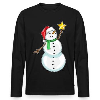Snowman Christmas Poinsettia - Men's Premium Organic Long Sleeve Shirt - black - Front - Nico (187cm)