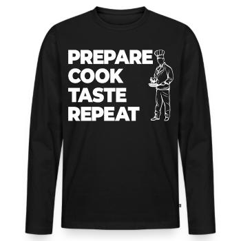 Prepare, Cook, Taste - Men's Premium Organic Long Sleeve Shirt - black - Front - Nico (187cm)
