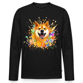 Doge coin color Splash dog - Men's Premium Organic Long Sleeve Shirt - black - Front - Nico (187cm)