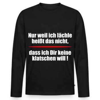 Nur weil ich lächle heißt das nicht - Männer Premium Bio Langarmshirt - Schwarz - Vorne - Nico (187cm)