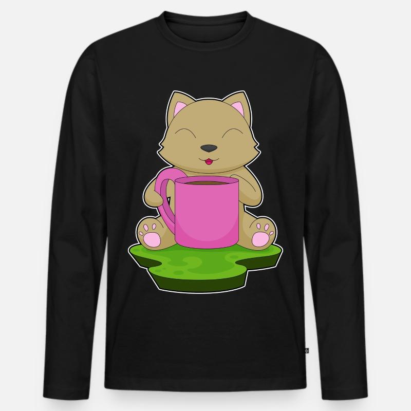 Katze Kaffee Becher - Männer Premium Bio Langarmshirt - Schwarz