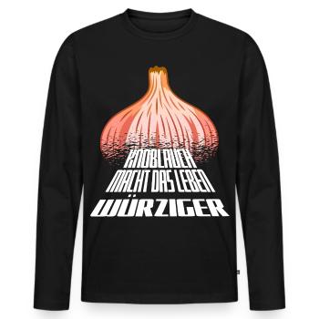 Kräftige Knoblauchgrafik mit fetter Typo - Männer Premium Bio Langarmshirt - Schwarz - Vorne - Nico (187cm)