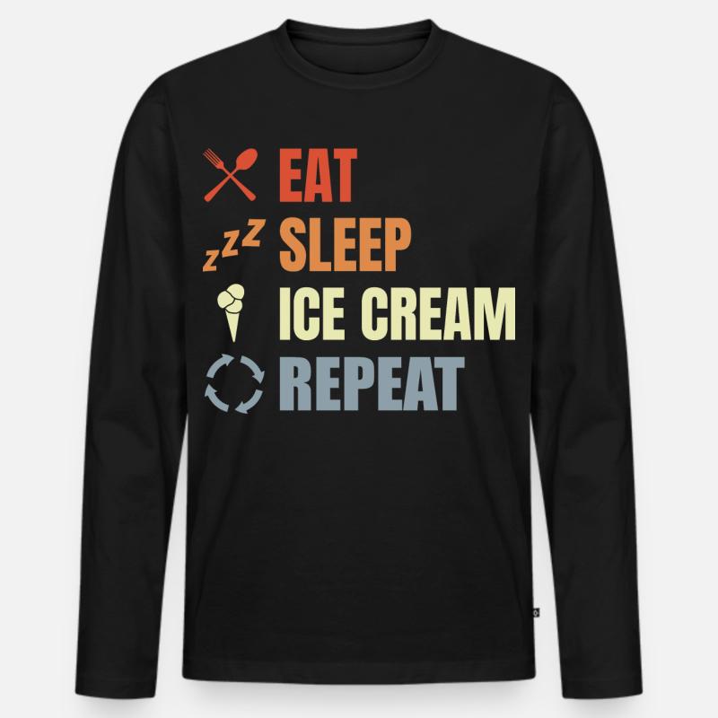 Essen Schlafen Eiscreme Wiederholen - Männer Premium Bio Langarmshirt - Schwarz