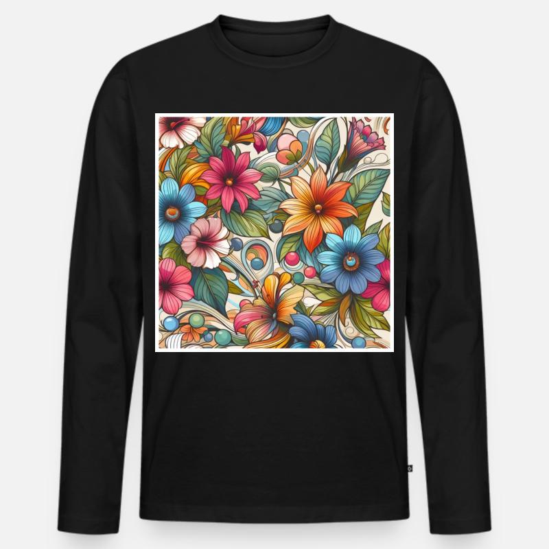Bunte Pflanzenblumen - Männer Premium Bio Langarmshirt - Schwarz
