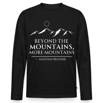 Citation de motivation Montagnes - T-shirt manches longues Premium bio Homme - noir - Devant - Nico (187cm)