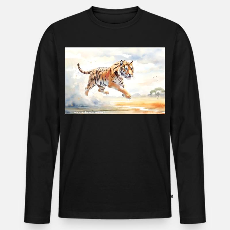 Tiger in Aktion - Männer Premium Bio Langarmshirt - Schwarz