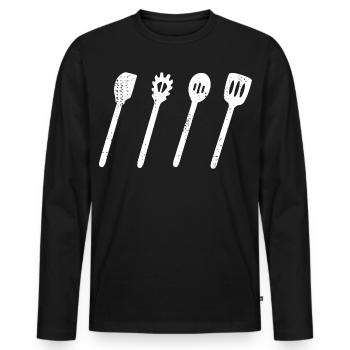 Kochlöffel Set Zeichnung - Männer Premium Bio Langarmshirt - Schwarz - Vorne - Nico (187cm)