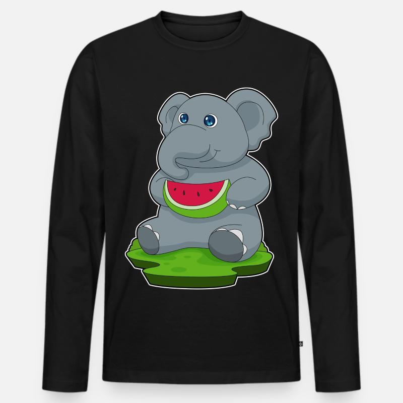 Éléphant Pastèque Fruit - T-shirt manches longues Premium bio Homme - noir