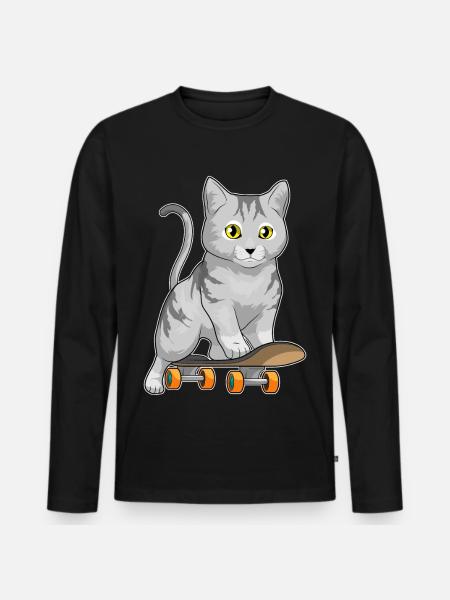 Katze Skater Skateboard Sport - Männer Premium Bio Langarmshirt - Schwarz