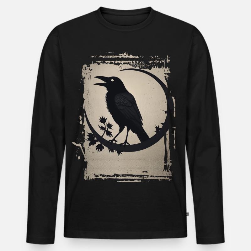 Rabe auf Ast sitzend - Männer Premium Bio Langarmshirt - Schwarz