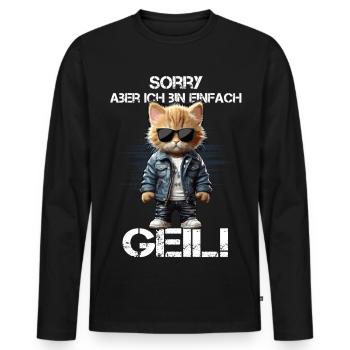 Katzenheld in Lederjacke & Sonnenbrille - Männer Premium Bio Langarmshirt - Schwarz - Vorne - Nico (187cm)