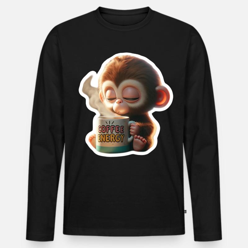 Kaffee Energie Affe Illustration - Männer Premium Bio Langarmshirt - Schwarz