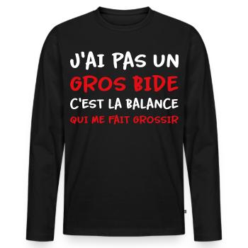 J’ai pas un gros bide la balance qui fait grossir - T-shirt manches longues Premium bio Homme - noir - Devant - Nico (187cm)
