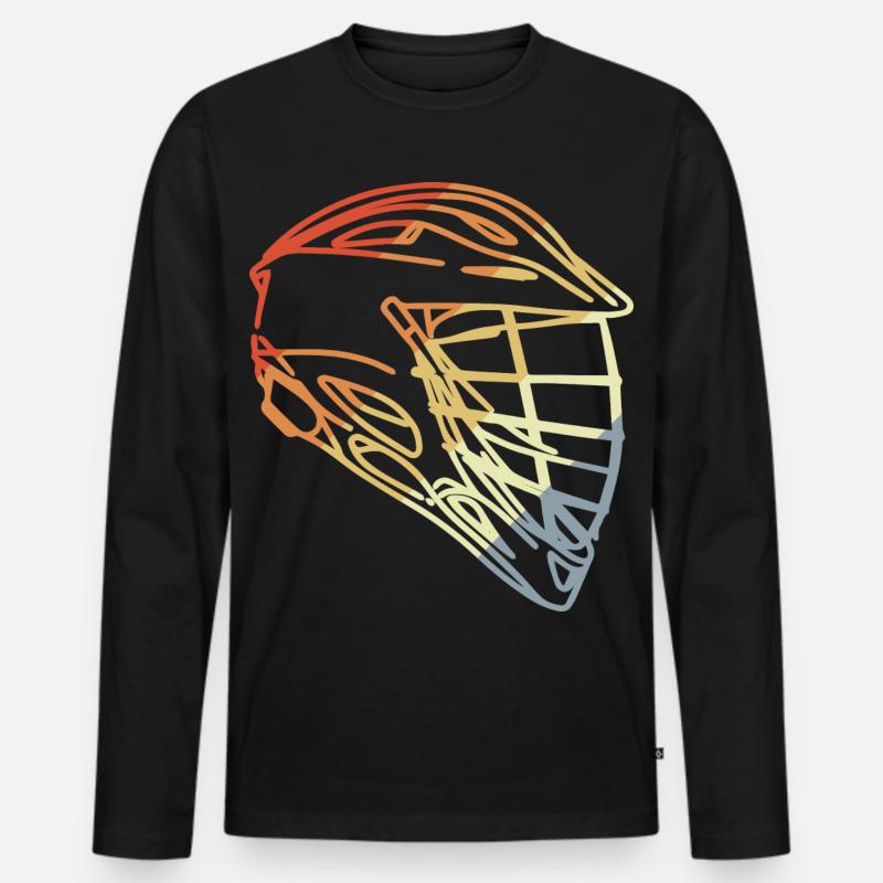 Lacrosse Helm Retro Stil - Männer Premium Bio Langarmshirt - Schwarz
