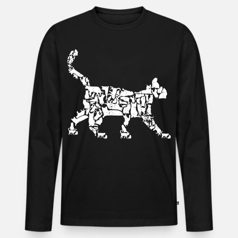 Katze Zeichnung - Männer Premium Bio Langarmshirt - Schwarz