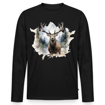 Watercolor deer in the forest - Men's Premium Organic Long Sleeve Shirt - black - Front - Nico (187cm)