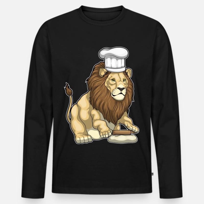 Löwe Bäcker Nudelholz Backen - Männer Premium Bio Langarmshirt - Schwarz