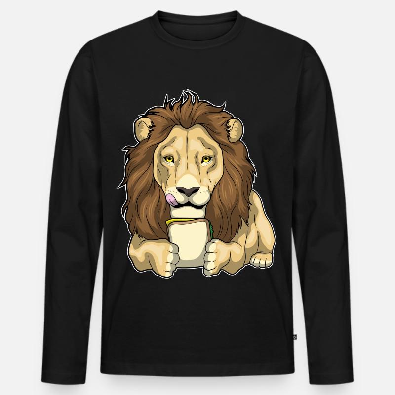 Löwe Sandwich - Männer Premium Bio Langarmshirt - Schwarz