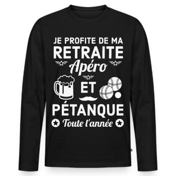 Retraite Apéro Pétanque Fun - T-shirt manches longues Premium bio Homme - noir - Devant - Nico (187cm)