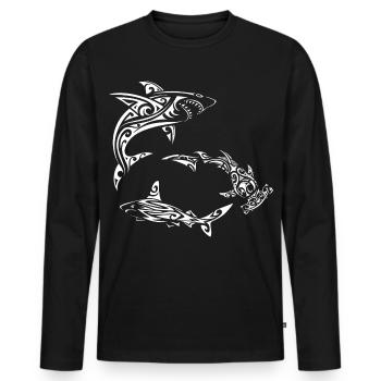 Weiße polynesische Haie - Männer Premium Bio Langarmshirt - Schwarz - Vorne - Nico (187cm)