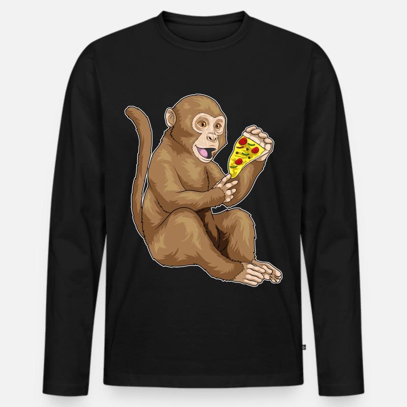 Affe Pizza - Männer Premium Bio Langarmshirt - Schwarz
