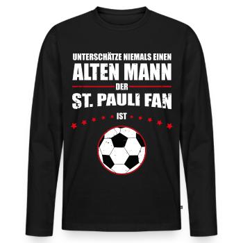 Alter Mann - St. Pauli Fan | Retro Vintage Design - Männer Premium Bio Langarmshirt - Schwarz - Vorne - Nico (187cm)