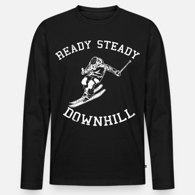 Ready Steady Downhill - Männer Premium Bio Langarmshirt - Schwarz