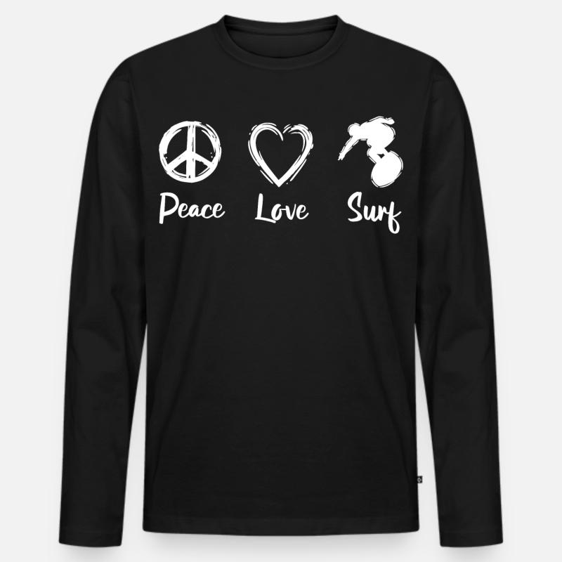 Peace Love Surf - Männer Premium Bio Langarmshirt - Schwarz