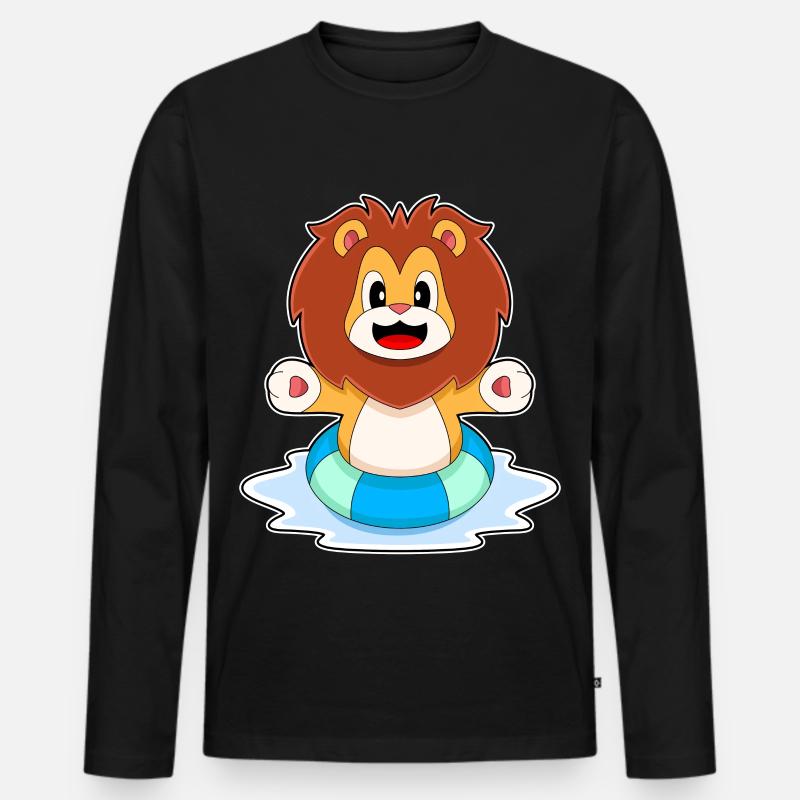 Löwe Schwimmen Rettungsring - Männer Premium Bio Langarmshirt - Schwarz