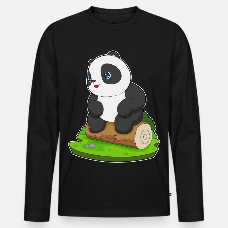Panda Baumstamm - Männer Premium Bio Langarmshirt - Schwarz