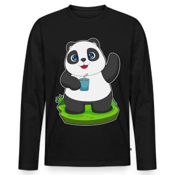Panda Saft - Männer Premium Bio Langarmshirt - Schwarz - Vorne - Nico (187cm)