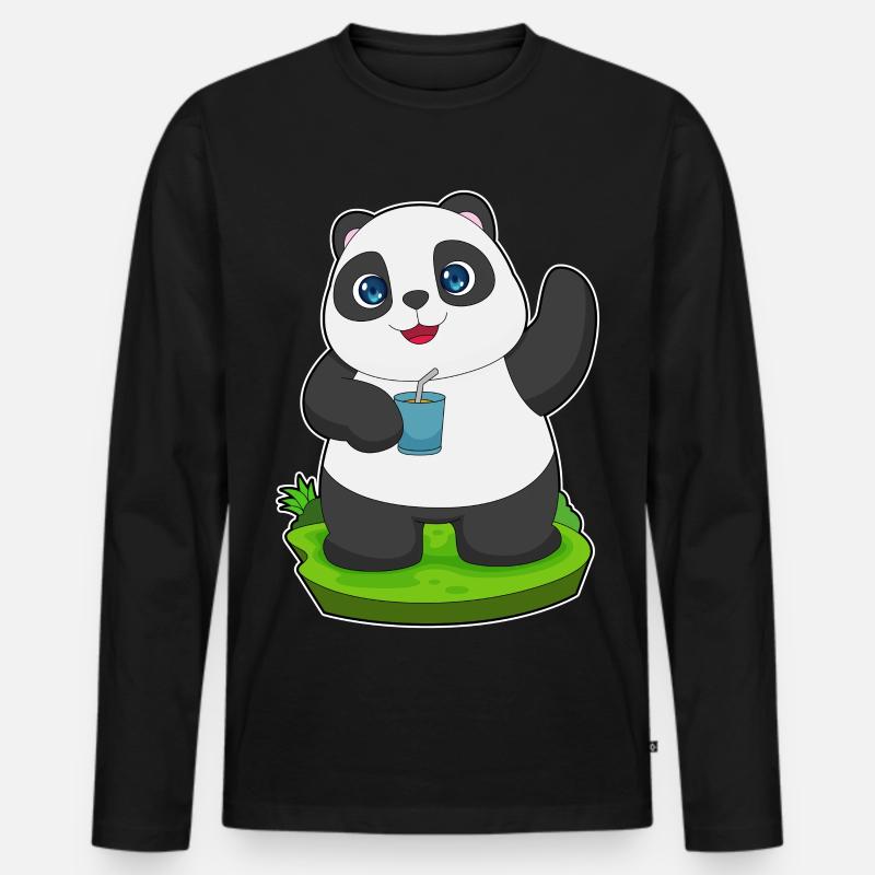 Panda Saft - Männer Premium Bio Langarmshirt - Schwarz