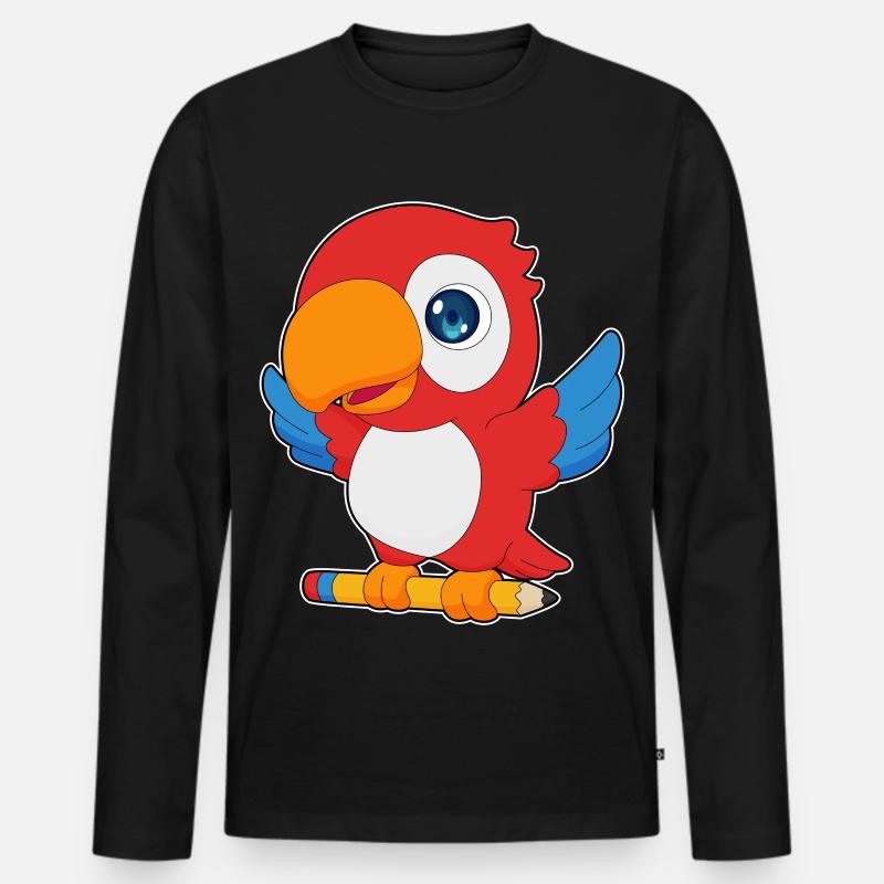 Papagei Schüler Bleistift Schule - Männer Premium Bio Langarmshirt - Schwarz