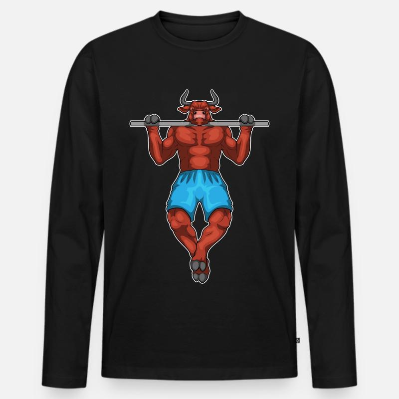 Taurus Bodybuilder Pull-Ups Bodybuilding - Men's Premium Organic Long Sleeve Shirt - black