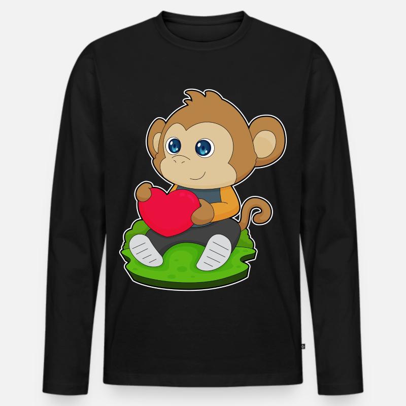 Affe Herz - Männer Premium Bio Langarmshirt - Schwarz