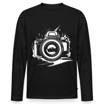Dessin de l’appareil photo - T-shirt manches longues Premium bio Homme - noir - Devant - Nico (187cm)